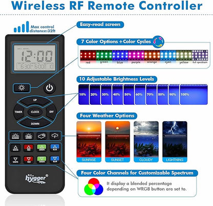 hygger Advanced Remote Control Aquarium Light Customizable Full Spectrum Fish Tank LED with DIY, Default & Weather Mode Freshwater Planted Tank hygger