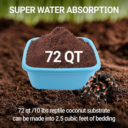 REPTI ZOO Reptile Coconut Fiber Substrate 72 Quart, Reptile Bedding Coco Coir Brick for Turtle, Hermit Crab, Spider, Frog | 100% Organic | Odor Absorption REPTIZOO