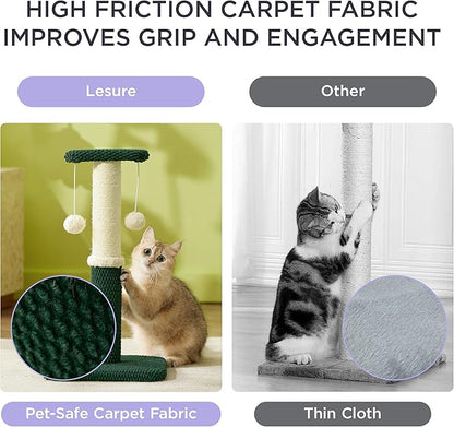 Lesure 29" Tall Cat Scratching Post - Premium Sisal Rope Highly Resistant Carpet Scratching Posts for Indoor Cats Adults, Sturdy Large Cat Scratch Pole with Hanging Ball, Green - PAWPICO