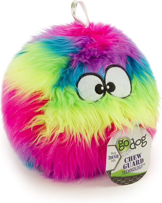 goDog Furballz Squeaky Plush Ball Dog Toy, Chew Guard Technology - Rainbow, Large - PAWPICO