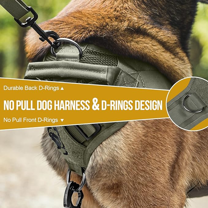 OneTigris No Pull Tactical Dog Harness for Large Dogs, Aire Mesh Harness Breathable Military Dog Molle Vests with Handles, Service Dog Vest Harness for Walking Hiking Training Green OneTigris