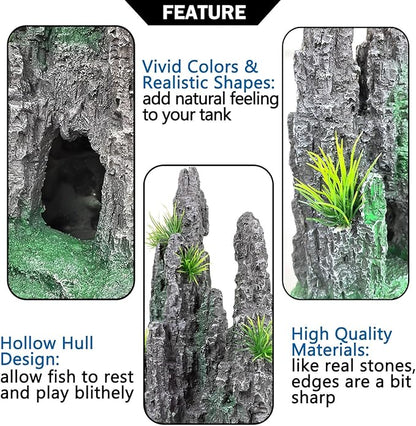 Aquarium Decoration Large and Tall for Fish Tank Rock Thematic Ornaments Aquarium Mountain View Stone Ornaments Aquarium Decor Tree House Cave Fish Tank Decoration - Large VMCN