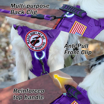 No Pull Tactical Dog Harness for Small Dogs, Escape Proof Molle Dog Vest Harness and Leash Set, Adjustable Military Service Dog Harness with Handle for Medium Large Dogs(S:25"-30"Chest Girth) Yungaspy