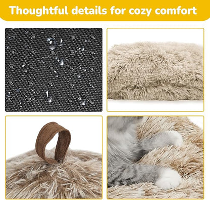 CATISM Cat Bed, Cat Cave for Indoor Cats, Soft Cat Dome, Self-Warming 2 in 1 Foldable Pet Cat House with Washable Cushioned Pillow Calming Fluffy Dog Beds for Small Dogs with Anti-Slip Bottom Brown - PAWPICO