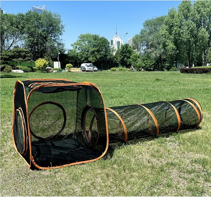 Catio Outdoor Cat Enclosures for Indoor Cats, 2-in-1 Outside Large Playground Include Portable Cat Tent and Tunnel, for Cats and Other Pets - PAWPICO