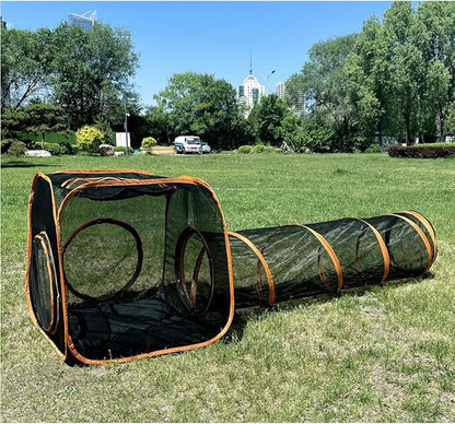 Catio Outdoor Cat Enclosures for Indoor Cats, 2-in-1 Outside Large Playground Include Portable Cat Tent and Tunnel, for Cats and Other Pets - PAWPICO