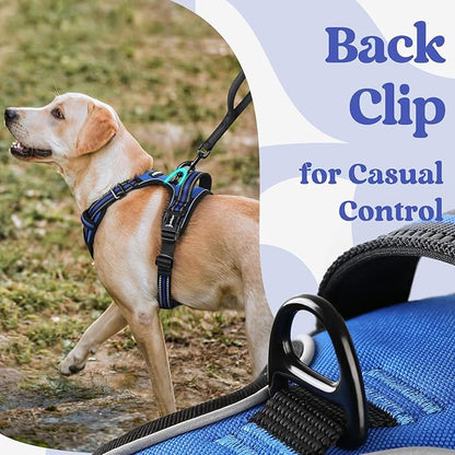 rabbitgoo Dog Harness for Large, No Pull Pet Harness with 3 Buckles, Adjustable Soft Padded Pooch Vest with Instant Control Handle, Easy Walking Reflective Pet Vest for Large Dogs, Blue, L rabbitgoo