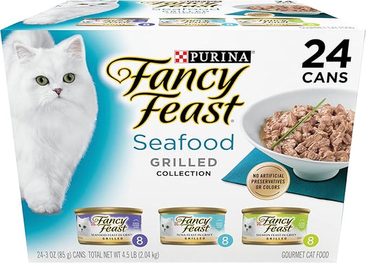 Purina Fancy Feast Grilled Wet Cat Food Seafood Collection in Wet Cat Food Variety Pack - (Pack of 24) 3 oz. Cans PurinaFancyFeast