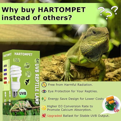 5.0 UVB Reptile Light 13W, Compact Tropical Lamp, Coil UVB Bulbs, UVA Fluorescent Bulbs for Chameleons, Lizard, Turtle, Ideal Lighting for Small Reptile Tanks，Amphibians Terrarium Habitat HARTOMPET