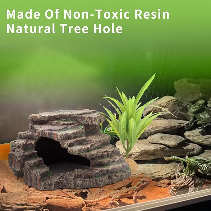 Reptile Hides Hideout Habitat, Reptile Caves for Bearded Dragons, Leopard Geckos, Lizards, Turtles, Snakes, Frogs (Large-B) PAWPICO