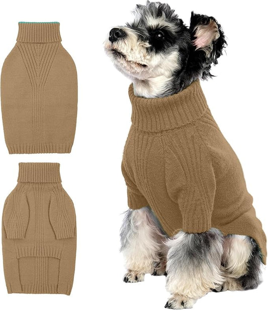 IECOii Dog Sweater,Dog Sweaters for Medium Dogs Girls Boys,Doggie Sweater Christmas,Pet Sweatshirt Knitwear Outfit for Holiday,KnitTurtleneck Warm Clothes for French Bulldog,Boston Terrier(Camel,M) - PAWPICO