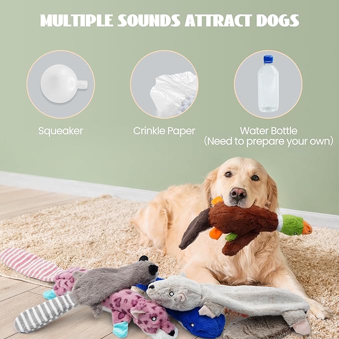 Nocciola 2-in-1 No Stuffing Crinkle Dog Toys with Soft and Durable Fabric, Holds Water Bottles, 2 Extra Long & 3 Regular Size Stuffless Dog Toys, Squeaky Dog Toys for Small to Large Dog - PAWPICO