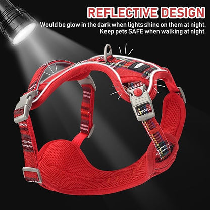 GAMUDA Dog Harness Collar and Leash Set, Dog Harness, No Chock No Pull Adjustable Vest Harnesses Plaid Reflective for Medium Dog, Cat, Small Horse, Small Bull and Pig (Red, XL) GAMUDACollarsCollection