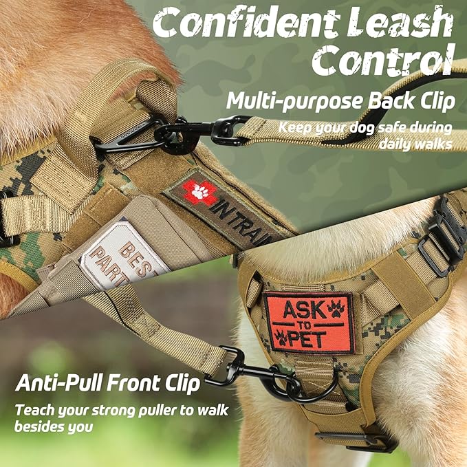 rabbitgoo Tactical Dog Harness for Small, Heavy Duty Pet Harness with Handle, No-Pull Service Vest Small Breed, Adjustable Military Dog Vest for Training Hunting Walking, Brown Camo, S rabbitgoo