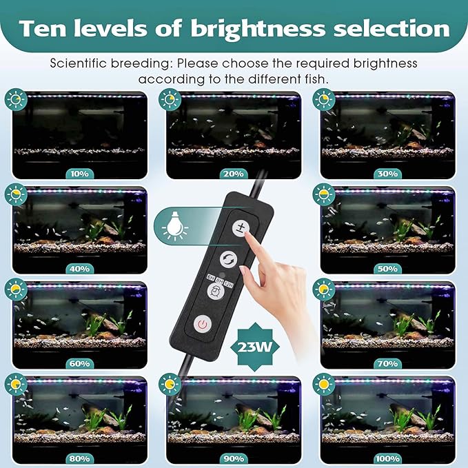 hygger 23W Full Spectrum Aquarium LED Light with 10 Levels of Brightness, White Blue Red Green LEDs,6H8H12H Timer,RGB Light for 32-40IN Freshwater Fish Tank, Aquatic Plants Tropical Ornamental Fish hygger