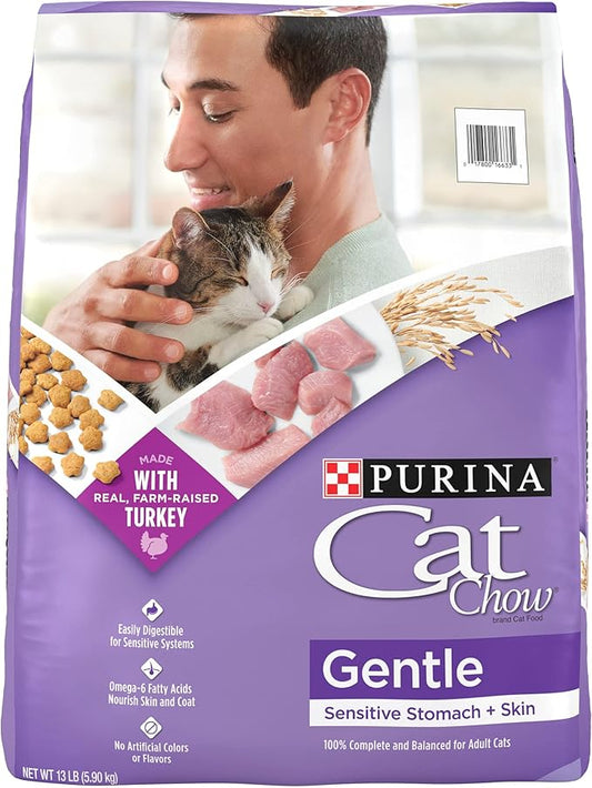 Purina Cat Chow Gentle Dry Cat Food, Sensitive Stomach + Skin - 13 lb. Bag - PAWPICO