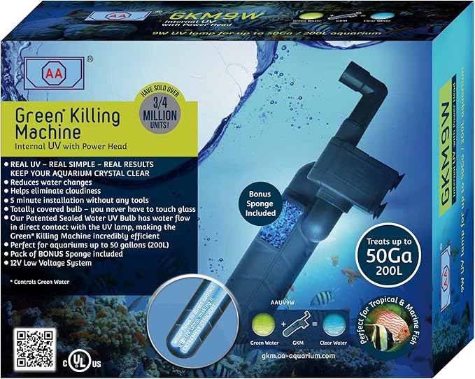 AA GKM9W Internal UV for Aquariums up to 50Ga,Black AAAquariumInc