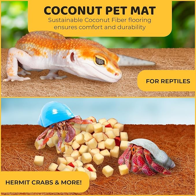 SunGrow Coco Fiber Hermit Crab & Reptile Carpet, Gecko Terrarium Liner, and Floor Bedding Substrate & Supplies, Climbing Wall Carpet & Mat for Hermit Crabs, 10" x 13", 1 Piece Per Pack SunGrow