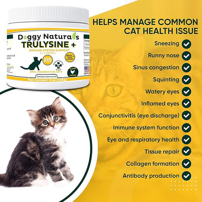 Trulysine Plus L-Lysine for Cats Immune Support Oral Powder 8oz/226g - Cats & Kittens of All Age, Sneezing, Runny Nose Squinting, Watery Eyes Chicken Liver Flavor (U.S.A)(226 Grams (900mg / Scoop)) Pet+Health+Pharma