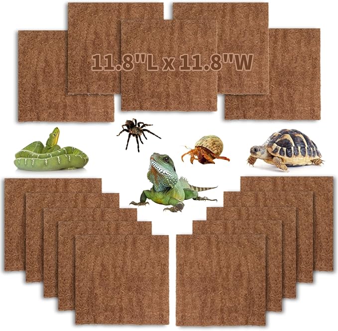 Hamiledyi Reptile Carpet Natural Coconut Fiber Tortoise Carpet Mats for Pet Terrarium Liner Reptile Supplies for Lizard Snake Chamelon Turtle Bedding Bunny Rabbit Mat (15*Sheets) Hamiledyi