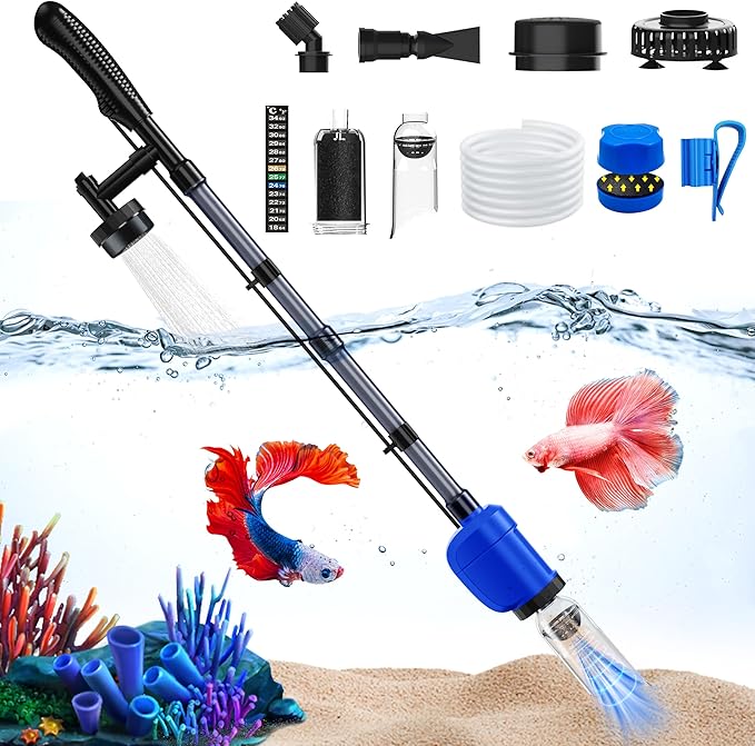 Aquarium Vacuum Gravel Cleaner, 32W 6 in 1 Electric Fish Tank Vacuum Gravel Cleaner,Fish Tank Cleaner for Aquarium Water Changer Sand Gravel Cleaner Remove Dirt Water Shower Water Circulation PAWPICO