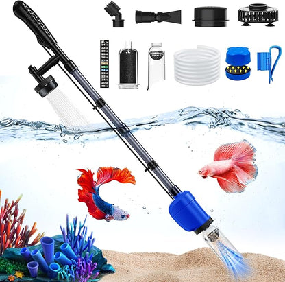 Aquarium Vacuum Gravel Cleaner, 32W 6 in 1 Electric Fish Tank Vacuum Gravel Cleaner,Fish Tank Cleaner for Aquarium Water Changer Sand Gravel Cleaner Remove Dirt Water Shower Water Circulation PAWPICO