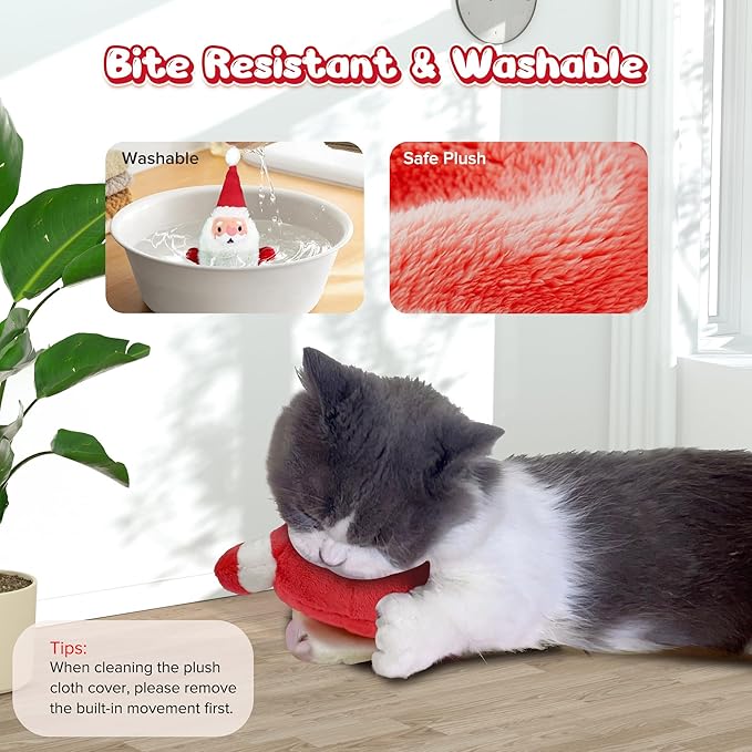 Cat Toys Intelligent Flapping Santa Clause, Interactive Christmas Cat Toys for Indoor Cats Chase Exercise, Suitable for Cat Teaser Stick, Music Melody, 3 Modes, Rechargeable - PAWPICO