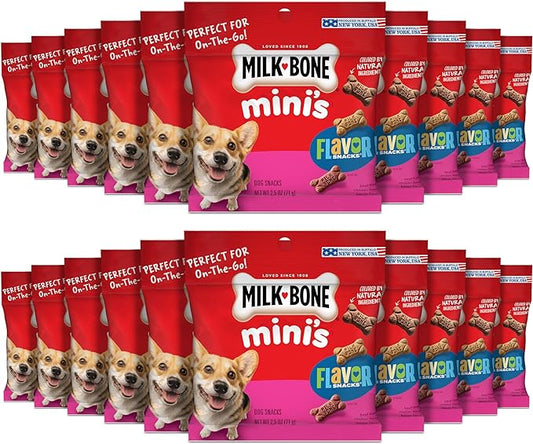 Milk-Bone Mini's Flavor Snacks Dog Treats, 2.5 Ounce (Pack of 20), Perfect for Walks, Travel Size, Party Favor - PAWPICO
