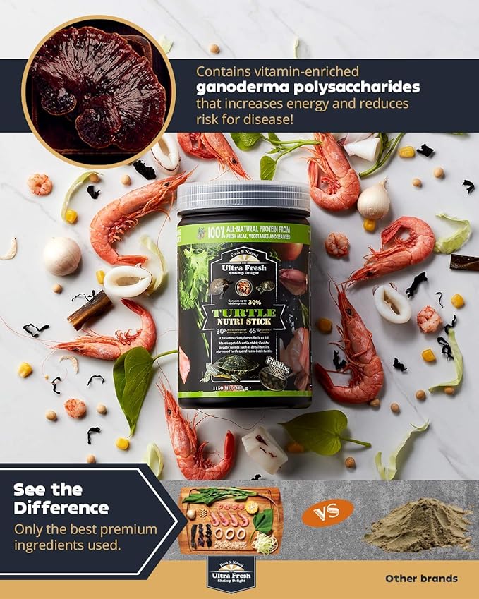 Ultra Fresh - Turtle Nutri Stick, Wild Sword Prawn, Calcium & Vitamin D Enriched Aquatic Turtle Food with Probiotics for Picky Turtles, Made from All Natural Ingredients 13.4 oz UltraFresh-ShrimpDelight