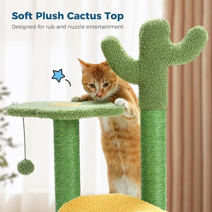 Made4Pets Cat Tree Cactus Cat Scratching Post 26” Cats Tree Tower for Indoor Cat Scratchers Kitty Tower with Flower Perch, Dangling Ball - PAWPICO