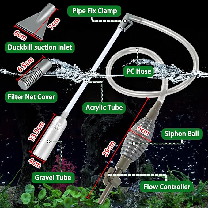 Ponpon Aquarium Siphon Vacuum Cleaner for Gravel and Sand, Fish Tank Vacuum Gravel Cleaner, Manually Fish Tank Water Changer Ponpon