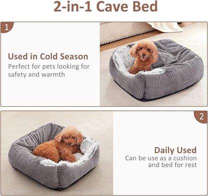 MIXJOY Dog Beds for Large Medium Small Dogs, Rectangle Cave Hooded Blanket Puppy Bed, Luxury Orthopedic Cat Beds for Indoor Cats, Warmth and Machine Washable (35 inches, Grey) - PAWPICO