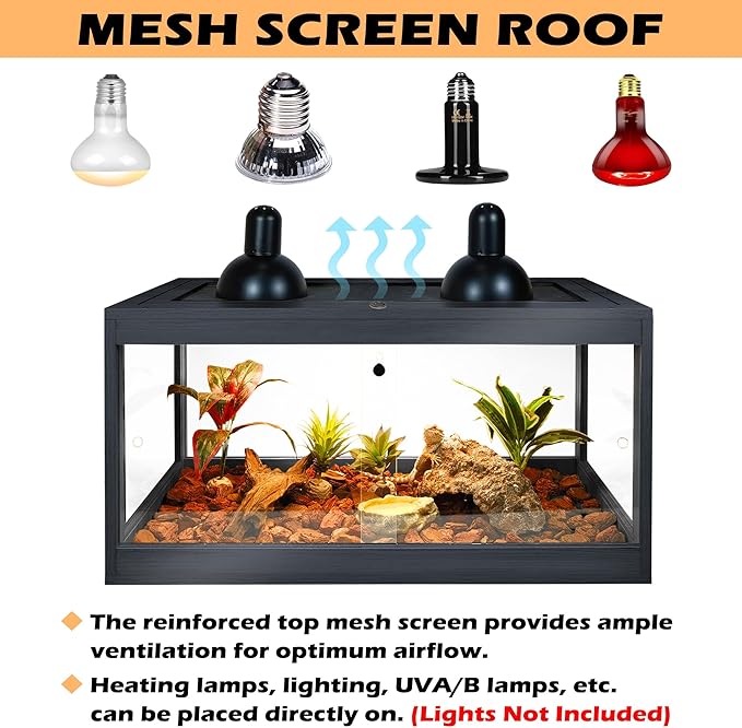63 Gallon Terrarium, Reptile Habitat, Durable Quality, Suitable for All Types of Reptile, Hamsters, Snakes, 40“ Wide, Black PROLEE