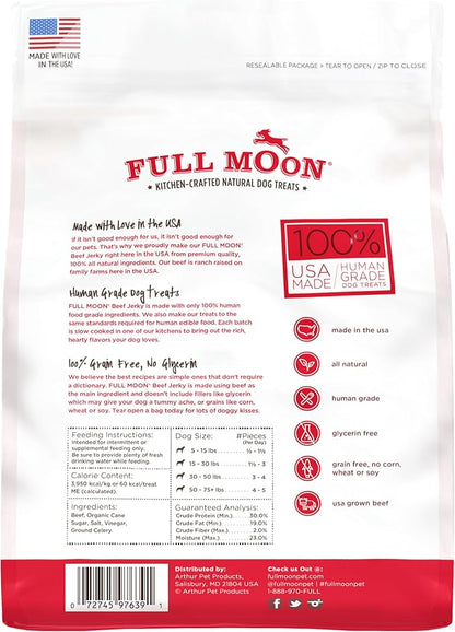 Full Moon Beef Jerky Healthy All Natural Dog Treats Human Grade Made in USA Grain Free 11 oz - PAWPICO
