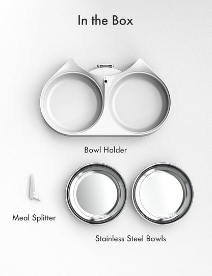 PETLIBRO Pet Food Splitter with Stainless Steel Bowls, Automatic Cat Feeder Bowls for Two Cats or Dogs, Suitable for PETLIBRO Automatic Cat Feeder PLAF005, PLAF006, PLAF103, PLAF203, White - PAWPICO