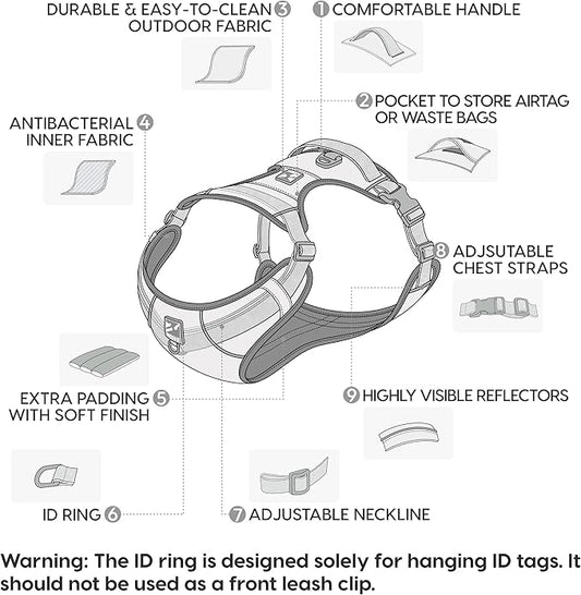 Core Dog Harness with Handle and Pocket, Sliver ion Inner Fabric, Wear-Resistant Shell Fabric, Reflective and Soft Padded (Coral Orange, Size Small) WOOFO