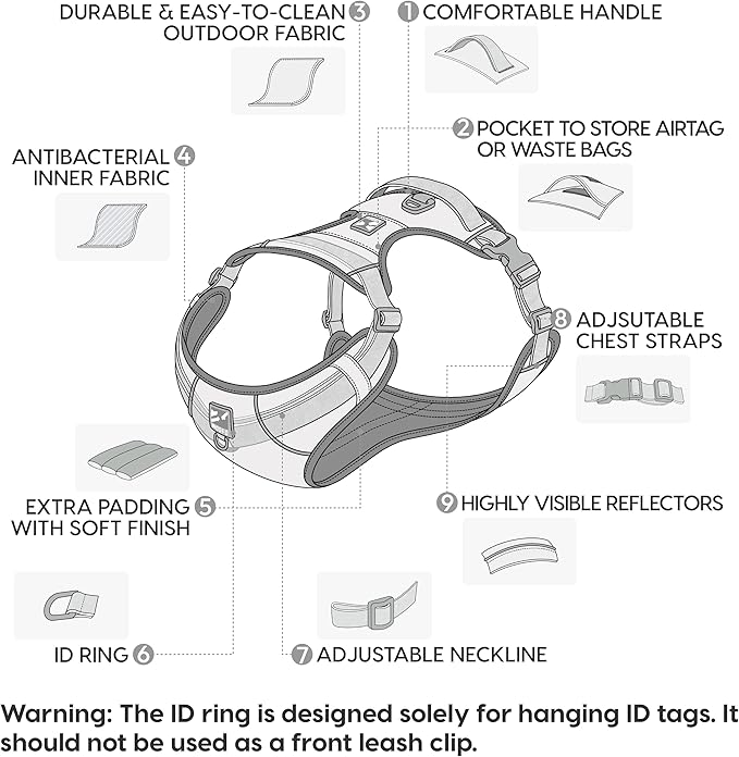 Core Dog Harness with Handle and Pocket, Sliver ion Inner Fabric, Wear-Resistant Shell Fabric, Reflective and Soft Padded (Shadow Black, Size XX-Large) WOOFO