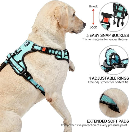 NESTROAD No Pull Dog Harness,Adjustable Oxford Dog Vest Harness with Leash,Reflective No-Choke Pet Harness with Easy Control Soft Handle for Large Dogs(X-Large,Turquoise) NESTROAD
