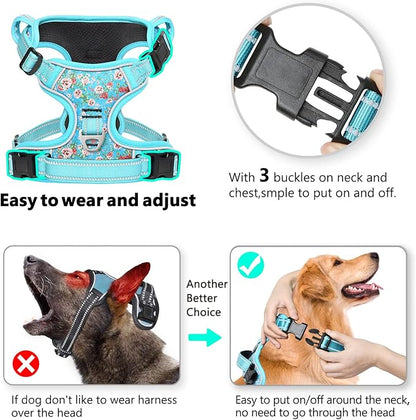 Timos No Pull Dog Harness,NO Need Go Over Dogs Head 3 Snap Buckles Reflective Oxford No Choke Harness with Front&Back 2 Metal Leash Clips Soft Padded for Small Medium Large Dogs,X-Large (Pack of 1) Timos