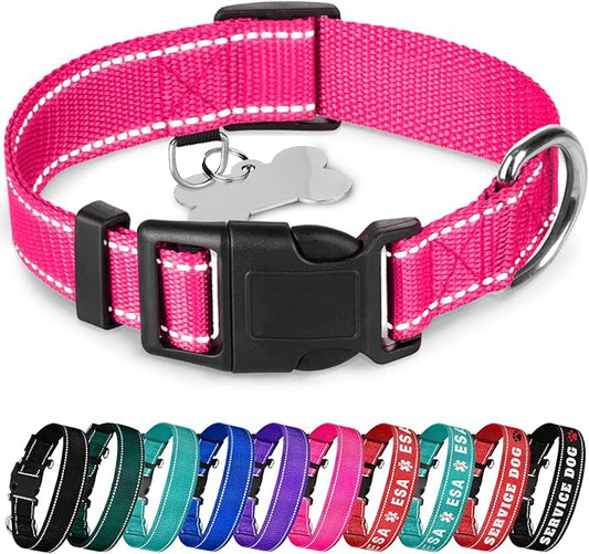 TECEUM Reflective Pet Collar – Hot Pink – S – Basic Nylon Dog Collar – Quick Release Buckle – Fits Small, Medium and Large Dogs, Puppies, Cats – ESA & Service Dog Options TECEUM