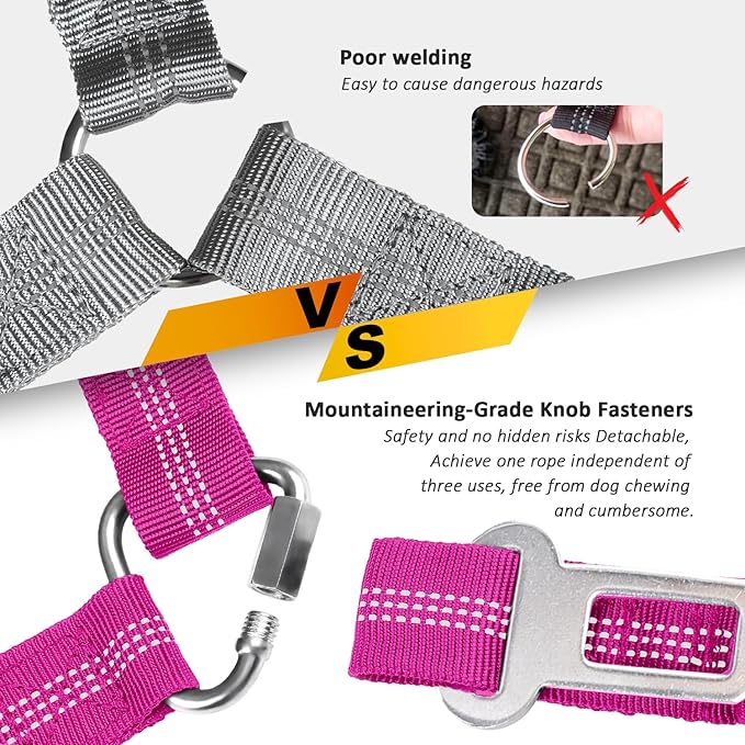 Removable Dog Seat Belt Harness for Car, 3 in 1 Pet Dog Car Seatbelt Leash, Retractable Restraint Secures to Vehicle Headrest & Adjustable Reflective Bungee Dog Seatbelt Tether, Rose laqibakProductcollection