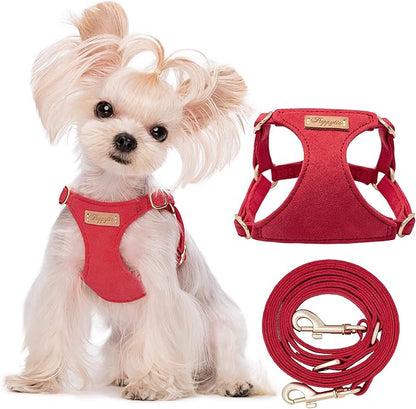 Puppytie No Pull XXS Puppy Harness with Multifunction Dog Leash,Soft Adjustable No Choke Escape Proof Pet Harness Vest,red-Camellia,XXS Puppytie