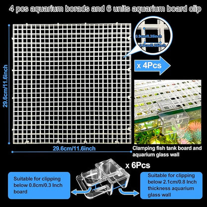 4 Aquarium lid Hood Fish Tank top Cover Terrarium lid Plastic Grid Panel Egg Crate Grate 6 Aquarium Glass Cover Board Clip Weramics