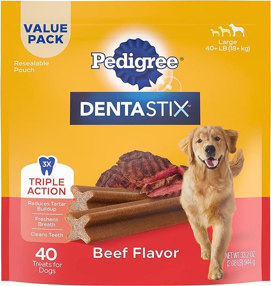 PEDIGREE DENTASTIX Large Dog Dental Treats Beef Flavor Dental Bones, 2.08 lb. Value Pack (40 Treats) Pedigree
