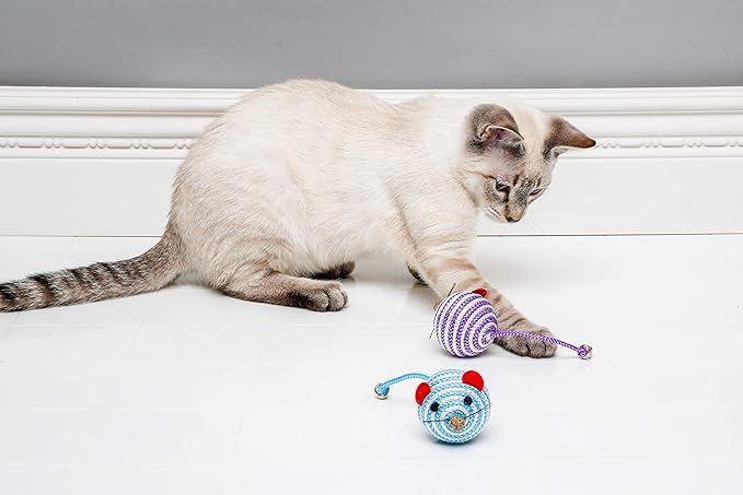 Hartz Cattraction Bell Mouse Cat Toy with Two Silver Vine & Catnip Sisal Mice - 2 Pack, All Breed Sizes - PAWPICO