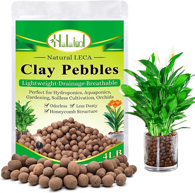 Halatool 4 LB Leca Clay Pebbles for Plants 4mm-16mm Clay Balls 100% Natural Hydroton Leca Balls for Indoor Plants Hydroponic Growing Gardening Orchids Drainage Decoration Aquaponics HALATOOL