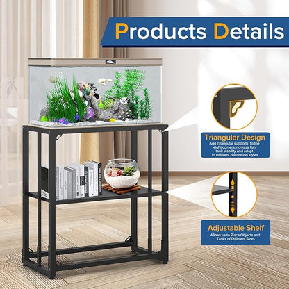Fish Tank Stand 10-15 Gallon, Metal Aquarium Stand, 24.8" L x 9.2" W*30.1”H Double-Layer Storage Design, Suitable for Home Office Use, 660LBS Capacity,Black (Tank not Included) TOCRETOARE