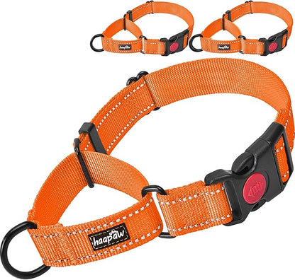 haapaw 2 Packs Martingale Dog Collar with Quick Release Buckle Reflective Dog Training Collars for Small Medium Large Dogs (Collar+Collar, L Neck 17"-21", Orange, 1+1 Packs) haapaw