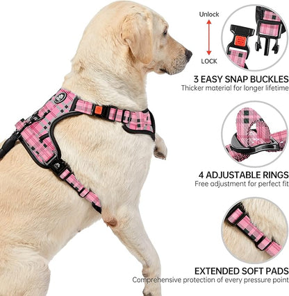 NESTROAD No Pull Dog Harness with Leash, Reflective No Choke Pet Vest Harness,Adjustable Soft Padded Dog Harness with Easy Control Handle for Small Dogs(Checkered Pink,Small) NESTROAD