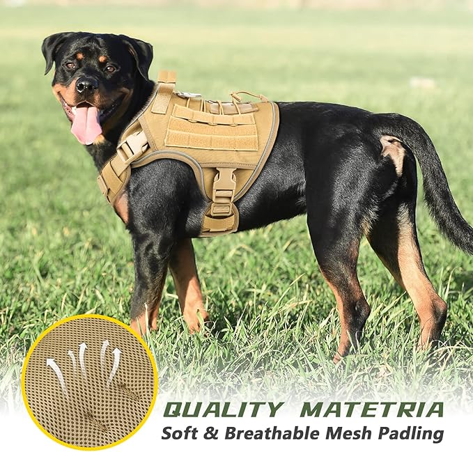 Tactical Dog Harness Vest with Handle Tactical Dog Harness for Large Dogs No Pull Adjustable Pet Harness Reflective K9 Military Service Dog Harnesses for Walking Hiking Training (L) - PAWPICO